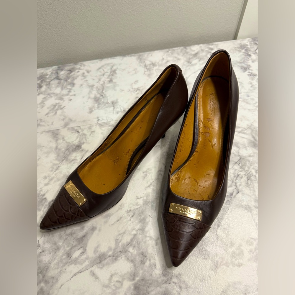 COACH Zan Women's Brown Leather Pointed Pumps Heels Shoes Size US 8.5B